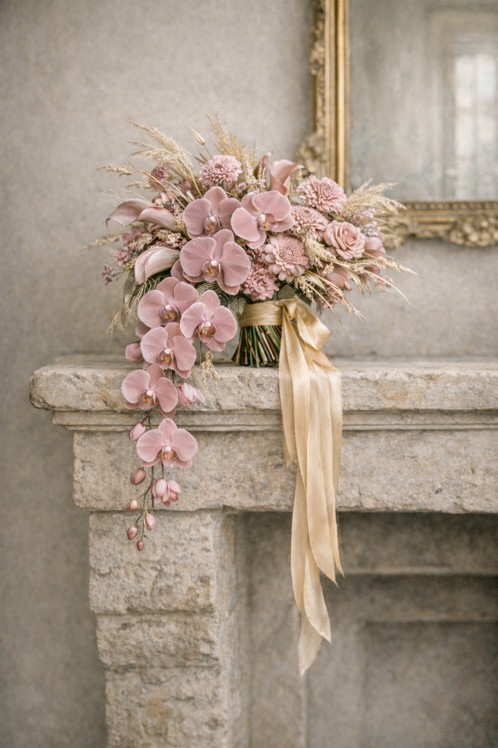 Dusty pink cascading bouquet