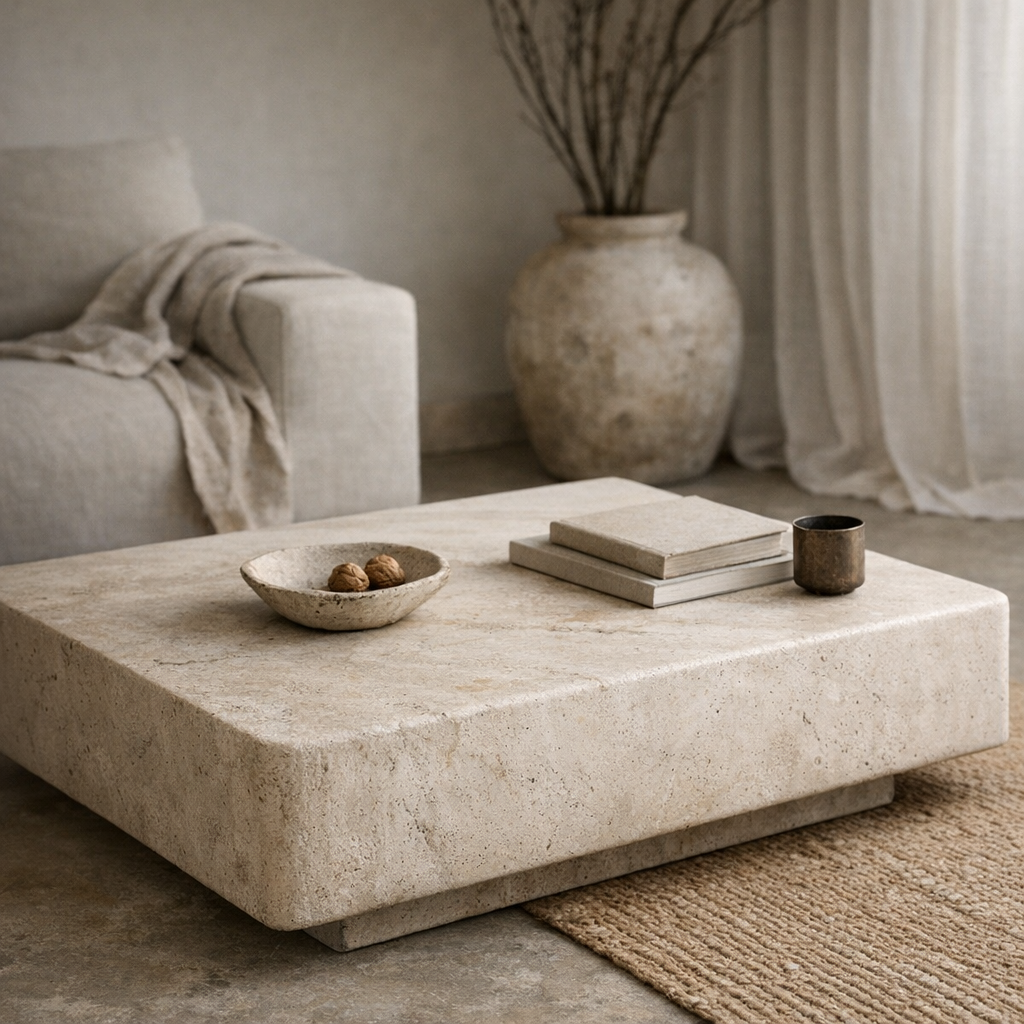 Low travertine coffee table