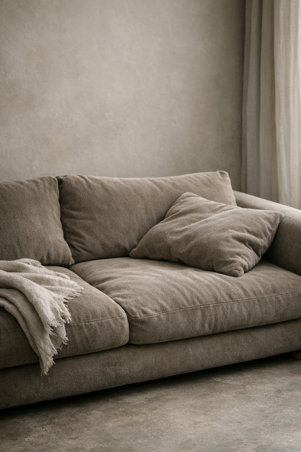 Mushroom-toned mohair sofa